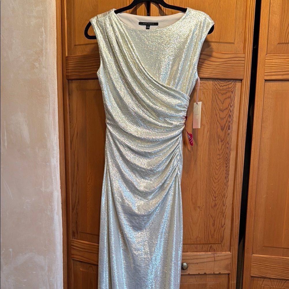 Alex Marie Green Asymmetrical Ruched Cocktail Dress